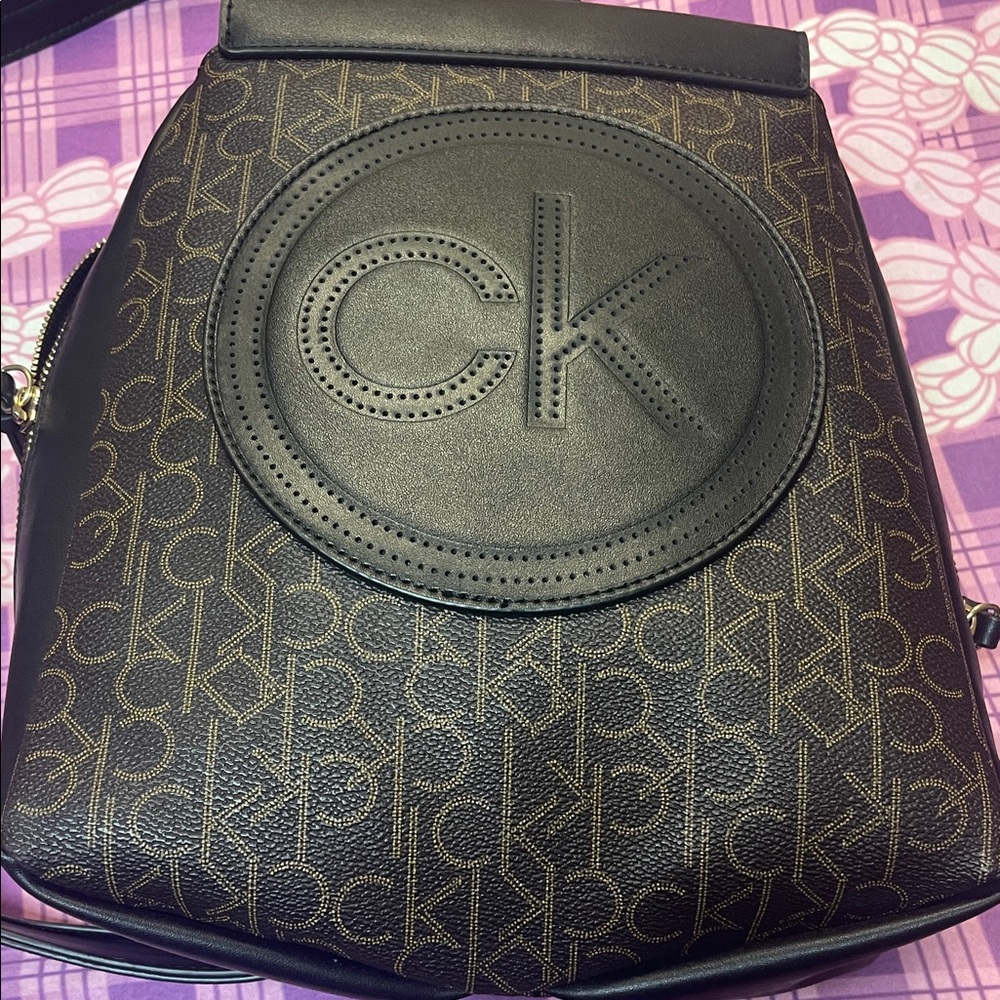 Calvin Klein Black and Tan Logo Backpack